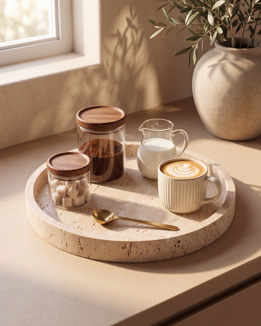 VARRO - Handcrafted Turkish Beige Travertine Round Tray - Ø11.8 in