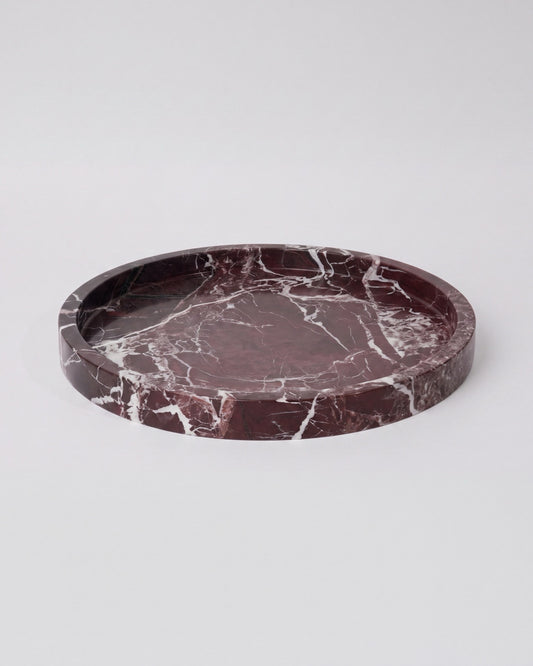VARRO - Handcrafted Turkish Rosa Levanto Marble Round Tray - Ø11.8 in