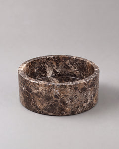 YUKI - Handcrafted Spanish Dark Emperador Marble Round Fruit Bowl - Ø9.4 in