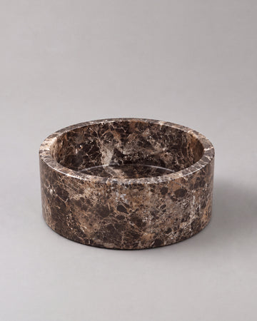 YUKI - Handcrafted Spanish Dark Emperador Marble Round Fruit Bowl - Ø9.4 in