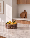YUKI - Handcrafted Spanish Dark Emperador Marble Round Fruit Bowl - Ø9.4 in
