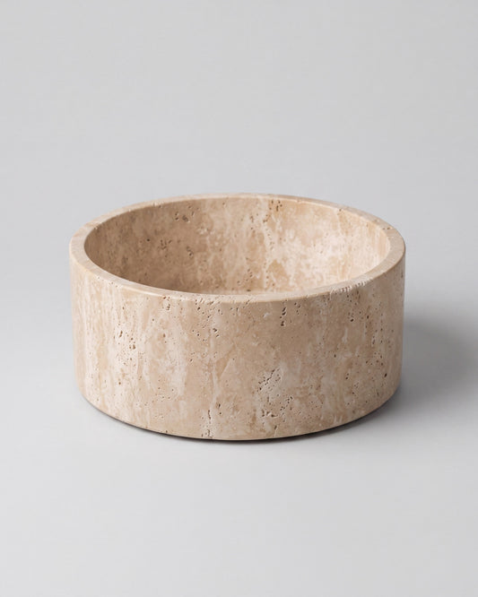 YUKI - Handcrafted Turkish Beige Travertine Round Fruit Bowl - Ø9.4 in