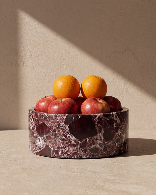 YUKI - Handcrafted Turkish Rosa Levanto Marble Round Fruit Bowl - Ø9.4 in