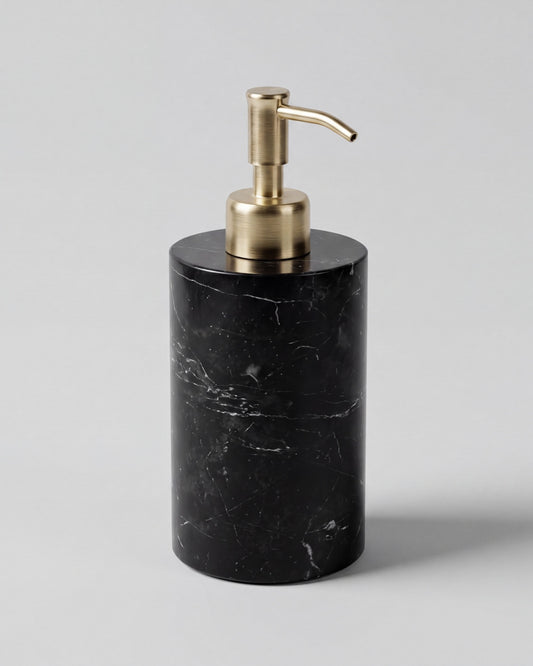 ZAVO - Handcrafted Chinese Nero Marquina Marble Soap Dispenser with Gold Pump - Ø3.0 x H4.7 in