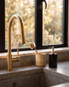 ZAVO - Handcrafted Chinese Nero Marquina Marble Soap Dispenser with Gold Pump - Ø3.0 x H4.7 in