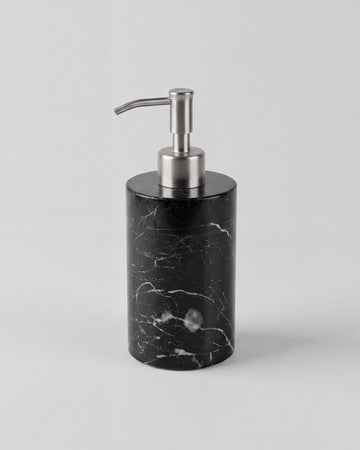 ZAVO - Handcrafted Chinese Nero Marquina Marble Soap Dispenser with Silver Pump - Ø3.0 x H4.7 in
