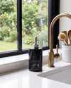 ZAVO - Handcrafted Chinese Nero Marquina Marble Soap Dispenser with Silver Pump - Ø3.0 x H4.7 in