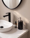 ZAVO - Handcrafted Chinese Nero Marquina Marble Soap Dispenser with Silver Pump - Ø3.0 x H4.7 in