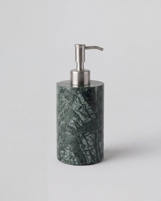 ZAVO - Handcrafted Indian Green Marble Soap Dispenser with Silver Pump - Ø3.0 x H4.7 in