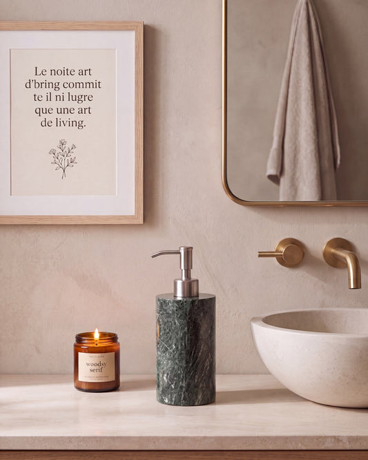 ZAVO - Handcrafted Indian Green Marble Soap Dispenser with Silver Pump - Ø3.0 x H4.7 in