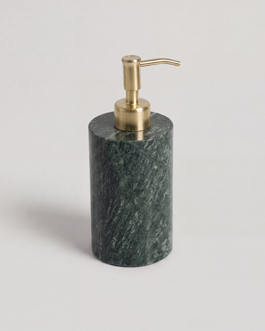 ZAVO - Handcrafted Indian Green Marble Soap Dispenser with Gold Pump - Ø3.0 x H4.7 in