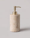 ZAVO - Handcrafted Turkish Beige Travertine Soap Dispenser with Gold Pump - Ø3.0 x H4.7 in