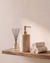 ZAVO - Handcrafted Turkish Beige Travertine Soap Dispenser with Gold Pump - Ø3.0 x H4.7 in