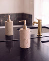 ZAVO - Handcrafted Turkish Beige Travertine Soap Dispenser with Gold Pump - Ø3.0 x H4.7 in