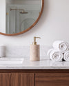 ZAVO - Handcrafted Turkish Beige Travertine Soap Dispenser with Gold Pump - Ø3.0 x H4.7 in