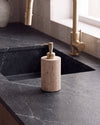 ZAVO - Handcrafted Turkish Beige Travertine Soap Dispenser with Gold Pump - Ø3.0 x H4.7 in