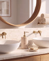 ZAVO - Handcrafted Turkish Beige Travertine Soap Dispenser with Gold Pump - Ø3.0 x H4.7 in