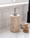 ZAVO - Handcrafted Turkish Beige Travertine Soap Dispenser with Silver Pump - Ø3.0 x H4.7 in