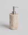ZAVO - Handcrafted Turkish Beige Travertine Soap Dispenser with Silver Pump - Ø3.0 x H4.7 in