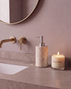 ZAVO - Handcrafted Turkish Beige Travertine Soap Dispenser with Silver Pump - Ø3.0 x H4.7 in