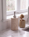 ZAVO - Handcrafted Turkish Beige Travertine Soap Dispenser with Silver Pump - Ø3.0 x H4.7 in