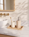 ZAVO - Handcrafted Turkish Beige Travertine Soap Dispenser with Silver Pump - Ø3.0 x H4.7 in