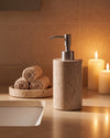 ZAVO - Handcrafted Turkish Beige Travertine Soap Dispenser with Silver Pump - Ø3.0 x H4.7 in