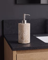 ZAVO - Handcrafted Turkish Beige Travertine Soap Dispenser with Silver Pump - Ø3.0 x H4.7 in