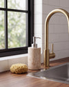 ZAVO - Handcrafted Turkish Beige Travertine Soap Dispenser with Silver Pump - Ø3.0 x H4.7 in