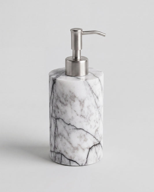 ZAVO - Handcrafted Turkish Lilac Marble Soap Dispenser with Silver Pump - Ø3.0 x H4.7 in