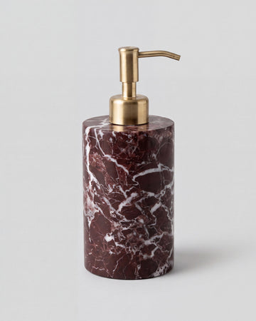 ZAVO - Handcrafted Turkish Rosa Levanto Marble Soap Dispenser with Gold Pump - Ø3.0 x H4.7 in