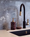 ZAVO - Handcrafted Turkish Rosa Levanto Marble Soap Dispenser with Gold Pump - Ø3.0 x H4.7 in