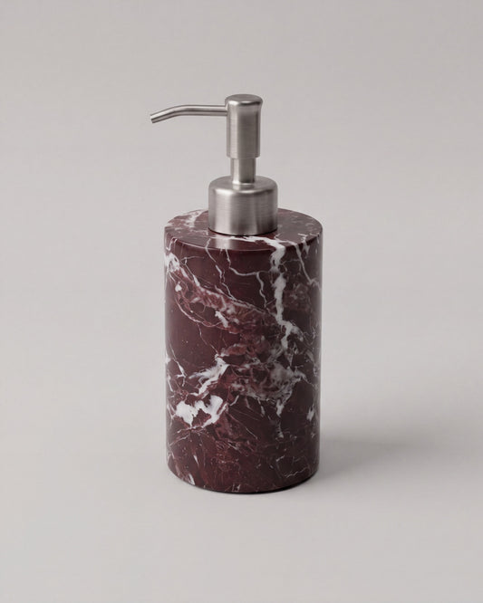 ZAVO - Handcrafted Turkish Rosa Levanto Marble Soap Dispenser with Silver Pump - Ø3.0 x H4.7 in
