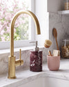 ZAVO - Handcrafted Turkish Rosa Levanto Marble Soap Dispenser with Silver Pump - Ø3.0 x H4.7 in