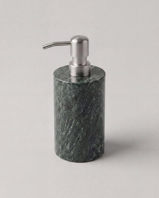 ZAVO - Handcrafted Indian Green Marble Soap Dispenser with Silver Pump - Ø3.0 x H4.7 in