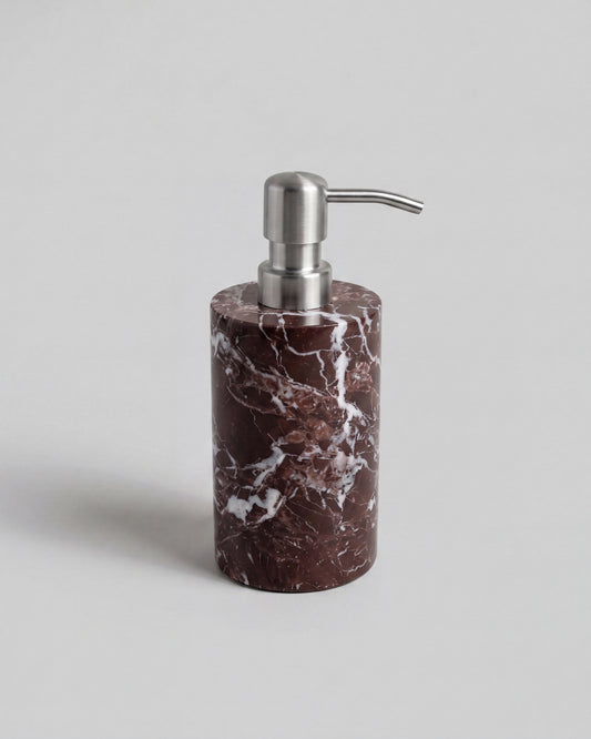 ZAVO - Handcrafted Turkish Rosa Levanto Marble Soap Dispenser with Silver Pump - Ø3.0 x H4.7 in