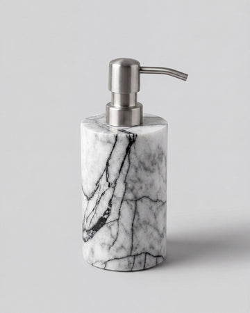 ZAVO - Handcrafted Turkish Lilac Marble Soap Dispenser with Silver Pump - Ø3.0 x H4.7 in
